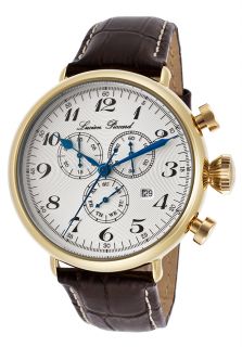 Lucien Piccard 72414 YG 02  Watches,Trieste Chronograph White Textured Dial Brown Genuine Leather, Casual Lucien Piccard Quartz Watches