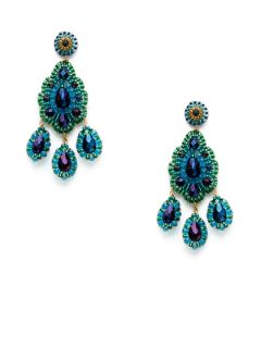 Green & Blue Bead Chandelier Earrings by Miguel Ases