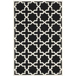 Handmade Moroccan Black Cross Pattern Wool Rug (4 X 6)