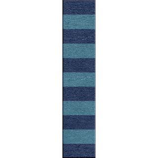 Handmade Flat Weave Stripe Pattern Blue Indoor Rug (26 X 8)