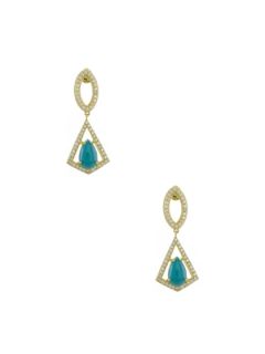 Turquoise & Gold Drop Earrings by CZ by Kenneth Jay Lane
