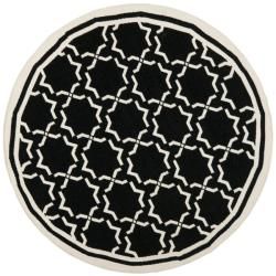 Moroccan Dhurrie Transitional Black/Ivory Wool Rug (6' Round) Safavieh Round/Oval/Square