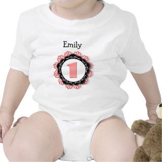 1st Birthday Girl One Year Big Number Name V55A Baby Bodysuit
