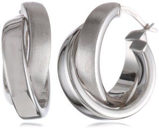 Duragold 14k White Gold Satin and Polished Crossover Hoop Earrings Jewelry