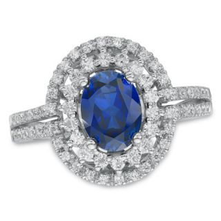 Oval Lab Created Blue Sapphire and White Sapphire Frame Ring in