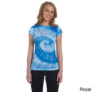 Tie dye Juniors Spun Polyester Moisture Management T shirt Blue Size L (12  14)