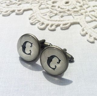 silver retro initial cufflinks by pomegranate prints