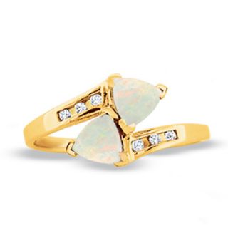 Lab Created Trillion Cut Opal Bypass Ring in 10K Gold with Diamond