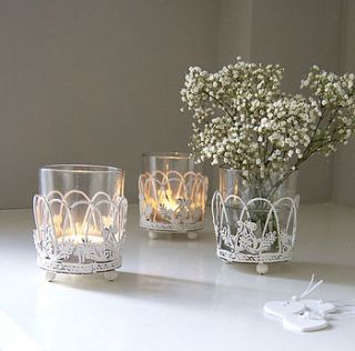 white lattice vase or tea light holder by red lilly