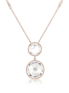 Rose Gold & Clear Quartz Double Open Circle Pendant Necklace by Genevive Jewelry