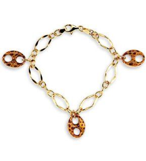 Women's 14k Yellow Gold Cheetah Leopard Charm Bracelet Link Charm Bracelets Jewelry