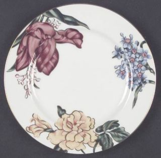 Fitz & Floyd Bariolage Des Fleurs (White Background) Salad Plate, Fine China Din