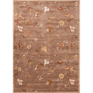 Hand tufted Transitional Floral Pattern Brown Plush pile Rug (36 X 56)