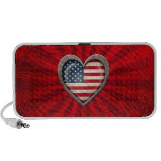 Aged American Flag Heart with Light Rays Speakers