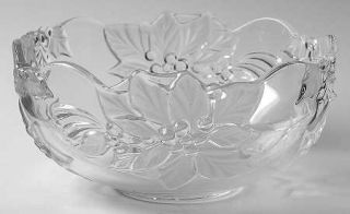Mikasa Poinsettia Round Bowl   Clear,Frosted Poinsettia Pattern,Heavy