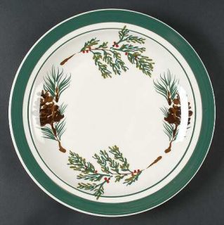 LL Bean Evergreen Dinner Plate, Fine China Dinnerware   Pinecones&Cedar,Green Ba