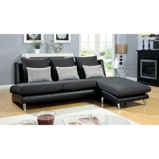 Umka Sectional Sofa With Pillows In Dark Grey Fabric And Black Leatherette