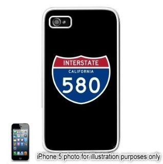 I 580 Interstate 580 California Shield Road Sign Apple iPhone 5 Hard Back Case Cover Skin White Cell Phones & Accessories