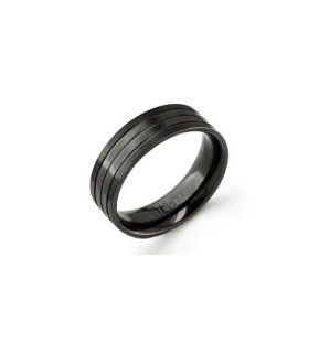 New Mens Modern 7mm Black Titanium Grooved Band Ring Jewelry