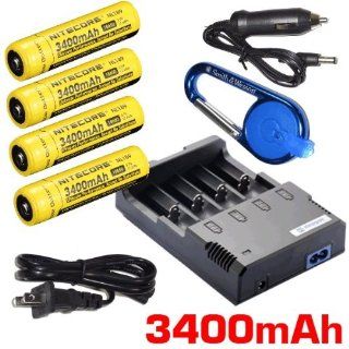 Nitecore Sysmax Intellicharge i4 version 2, Four Bays universal home/in car battery charger, Four Nitecore 18650 NL189 3400mAh rechargeable batteries with Smith & Wesson Carabeamer LED Clip Light Electronics