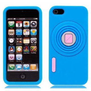 ECVISION Silicone Telescopic Camera Back Protective Stand Case Skin Cover for Apple iPhone 5 5G 5th Blue Cell Phones & Accessories