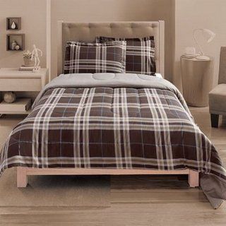 Student Lounge Brown Plaid Twin XL Bed Comforter & Sham Set Reversible  