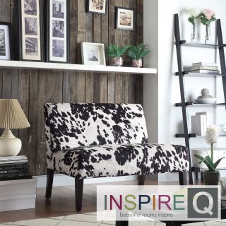 Inspire Q Wicker Black   White Faux Cow Hide Fabric 2 seater Accent Loveseat