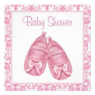 Pink Damask Satin Booties Baby Girl Shower Custom Invitation