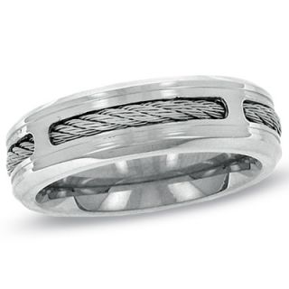 Triton Mens 8.0mm Comfort Fit Stainless Steel Cable Wedding Band
