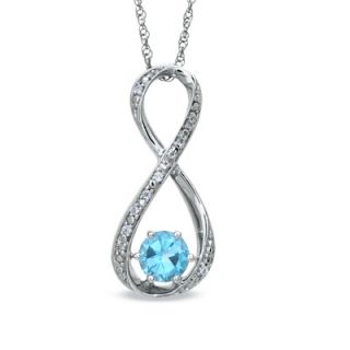 5mm Blue Topaz and Diamond Accent Infinity Pendant in Sterling