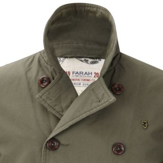 Farah 1920s Mens Double Breasted Trench Coat   Dark Olive      Clothing