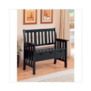 Coaster Cottage Style Wooden Chair Bench with Storage Drawer, Black   Entryway Bench