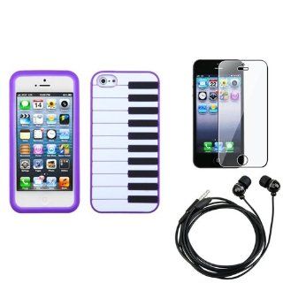 eForCity Headset + LCD Cover + Purple Piano Music Keys Silicone Soft Case Cover compatible with iPhone® 5 5G Cell Phones & Accessories