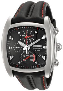 Seiko SPC037P1  Watches,Mens Quartz Chronograph Black Leather Strap with Square Black Dial, Chronograph Seiko Quartz Watches