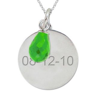 Briolette Simulated Birthstone With Engraved Disc Pendant in 10K Gold