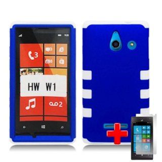 Huawei W1 H883G (StraighTalk) 2 Piece Silicon Soft Skin Hard Plastic Case Cover, Blue/White + LCD Clear Screen Saver Protector Cell Phones & Accessories