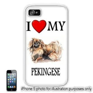 Pekingese Love My Dog Apple iPhone 5 Hard Back Case Cover Skin White Cell Phones & Accessories