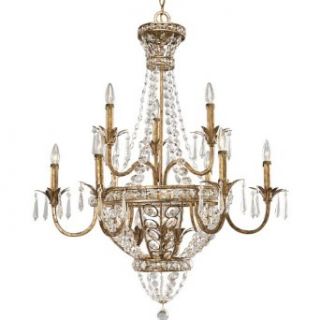 Progress Lighting P4339 63 12 Light 2 Tier Chandelier with Opulent Cut Glass and Graduated Octagon Jeweled Chain and Decorative Leaf Highlights, Imperial Gold    