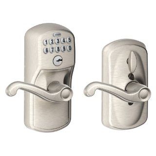 Schlage FE595 PLY 619 FLA Plymouth Keypad Entry with Flex Lock and Flair Style Levers, Satin Nickel   Door Levers  