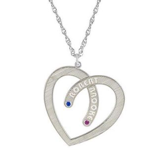 Couples Heart Simulated Birthstone Pendant in Sterling Silver (2