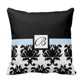 Damask Pattern Throw Pillow with Monogram Initial