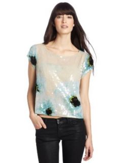 Tracy Reese Women's Sequin Blouse with Bandeau Bra, Blue, Small