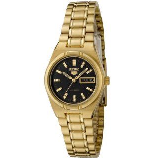 Seiko Women's SYM602 Seiko 5 Automatic Black Dial Gold Tone Stainless Steel Watch at  Women's Watch store.