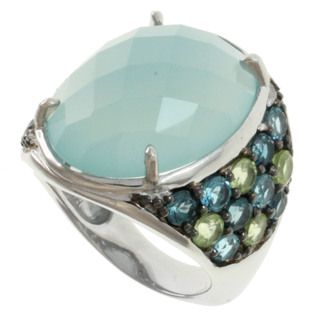 Michael Valitutti Silver Blue Chalcedony, Blue Topaz and Peridot Ring Michael Valitutti Gemstone Rings