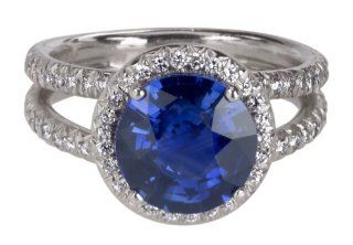 Platinum Sapphire and Diamond Split Shank Ring (3.12 ct Sapphire, 0.5 cttw Diamond), Size 6 Jewelry