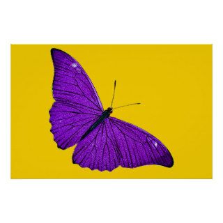 Vintage 1800s Dark Purple Butterfly on Yellow Posters