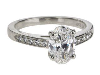 Platinum Oval Cut Diamond Ring (GIA Certified 1.56 ct center, 1.70 cttw, E Color, VVS2 Clarity), Size 6 Jewelry