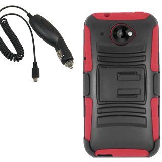 Aimo Wireless Armor Hard Shield Cover Combo Case Holster for Virgin Mobile HTC Desire, Zara 601 + Car Charger Red Cell Phones & Accessories