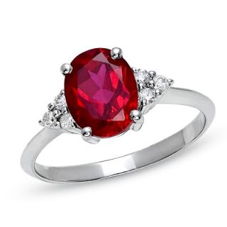 Oval Lab Created Ruby Ring with Diamond Accents in 10K White Gold