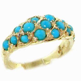 Luxury Ladies Solid Yellow 9K Gold Vibrant Turquoise Band Ring   Finger Sizes 5 to 12 Available Jewelry